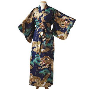 SMITHSONIAN Dragon & Crane Yukata Kimono Long Robe with Belt OSFM